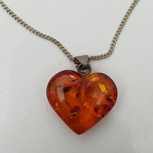 Amber Heart Pendant Necklace